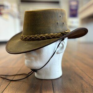 Unisex genuine leather hat. Cowboy cowgirl hat with braided removable band